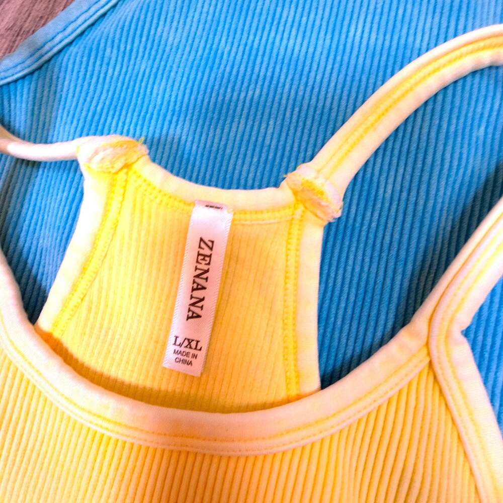 Zenana Mineral Washed Ribbed Racerback Crop Tank Tops - Picture 2 of 11